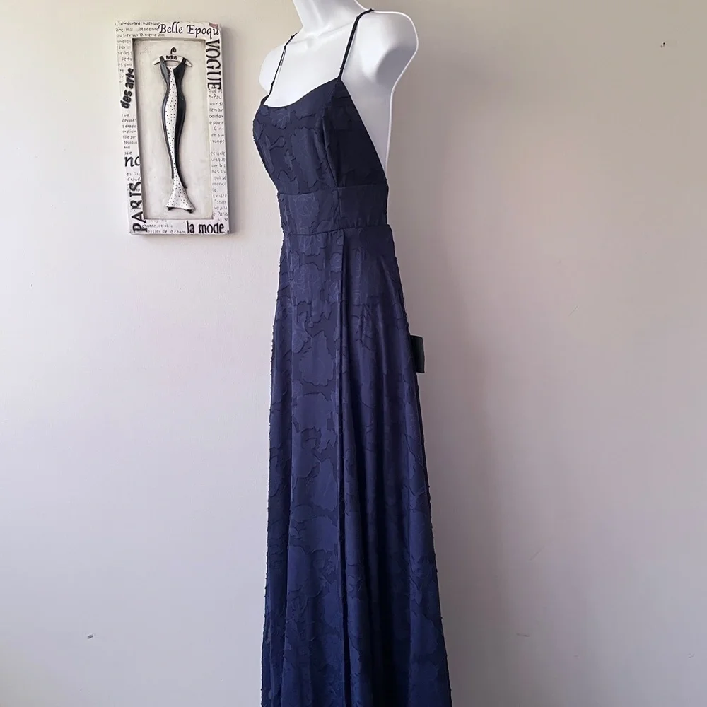 NWT Lulus Let There Be Romance Blue Burnout Floral Maxi Wedding Guest Dress L - Picture 7 of 16
